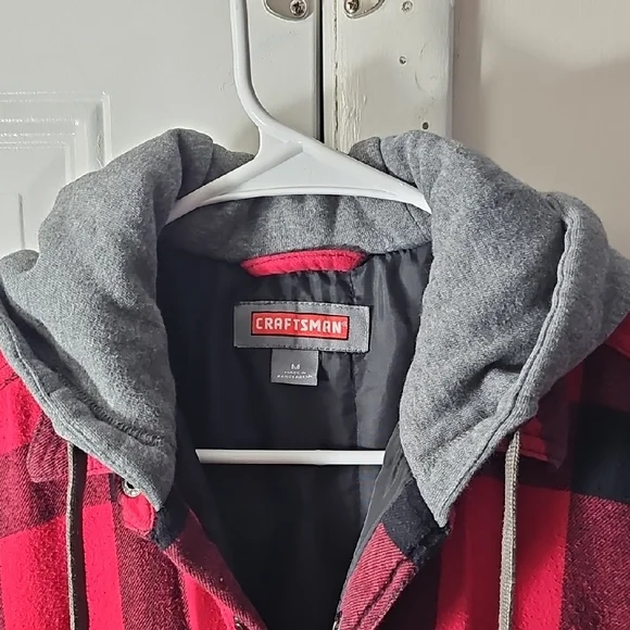 Craft Red and Black Plaid Shirt Jacket with Hood - Picture 2 of 8